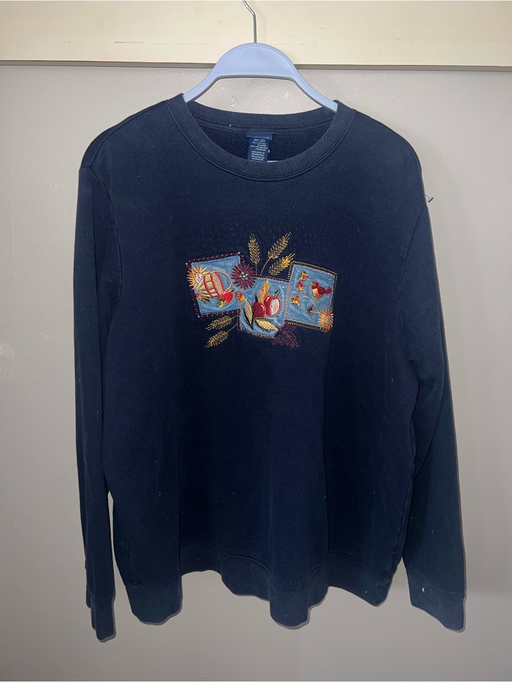 Women’s Navy Fall Embroidered Crewneck Sweater